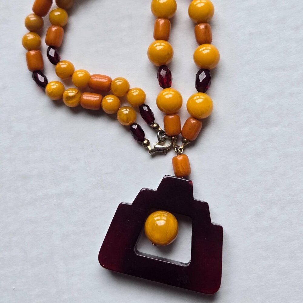 Genuine Bakelite Amber Necklace Pendant